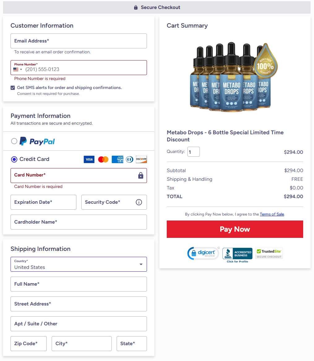 Metabo Drops - Order Page